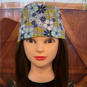 Floral Cotton Surgical Cap - Blue & Yellow